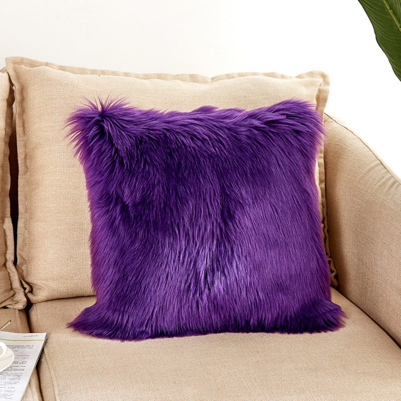 Warm Plush Cushion Cover Soft Solid Color Sofa Chair Pillowcase Comfortable Office Car Back Cushion Case