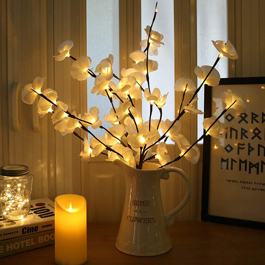 Flowers Branchs Lights-Artificial Phalaenopsis Decorative Lights Flower Shape Light Realistic DIY Floral Decor Artificial Flowers Lamp for Christmas/Room/Home/Party/Wedding/Decoration (White)