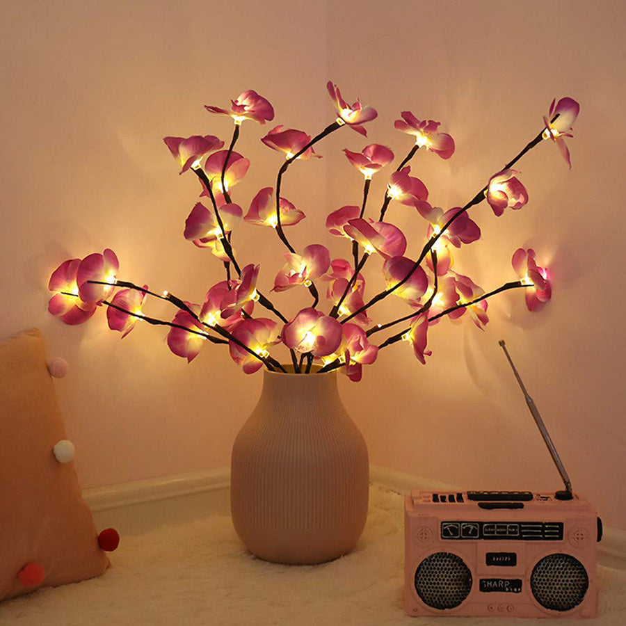 Flowers Branchs Lights-Artificial Phalaenopsis Decorative Lights Flower Shape Light Realistic DIY Floral Decor Artificial Flowers Lamp for Christmas/Room/Home/Party/Wedding/Decoration (White)