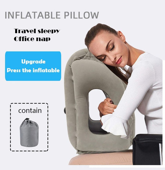 Inflatable comfortably Pillow  Supports Head and Chin, Plane Pillow Used for Airplane, Trains, Cars and Office Napping