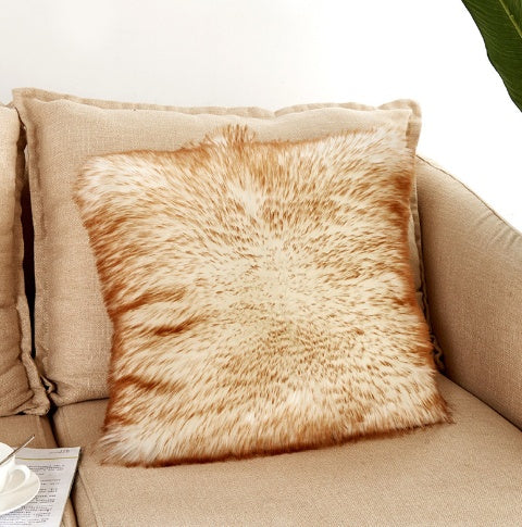 Warm Plush Cushion Cover Soft Solid Color Sofa Chair Pillowcase Comfortable Office Car Back Cushion Case