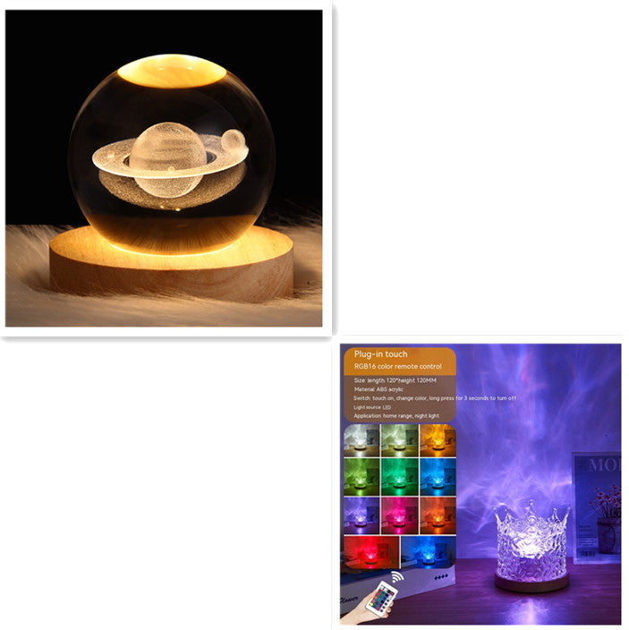 Dimmable Ocean Wave Crystal Table Lamp  RGB Color Changing Night Light with Remote Lights for Bedroom, Living Room Wall Decor