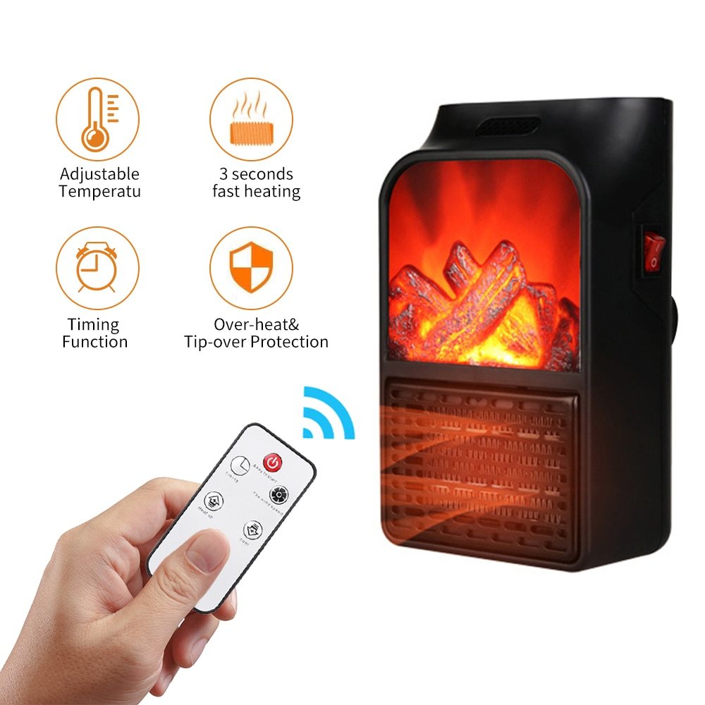 3D Flame Effect Electric Portable Fireplace Heater Space Heater, Fireplace with Realistic and Overheating Safety Protection