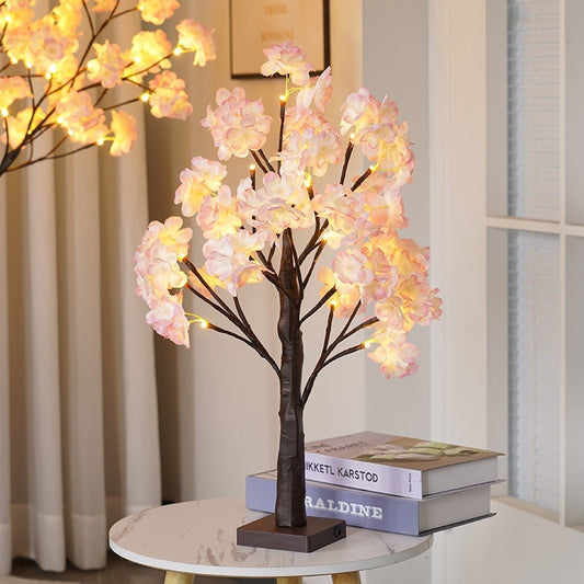 Lighted Cherry Blossom Tree Pink 18IN 40 LED with Timer Artificial Tabletop Bonsai Tree Lights USB Plug