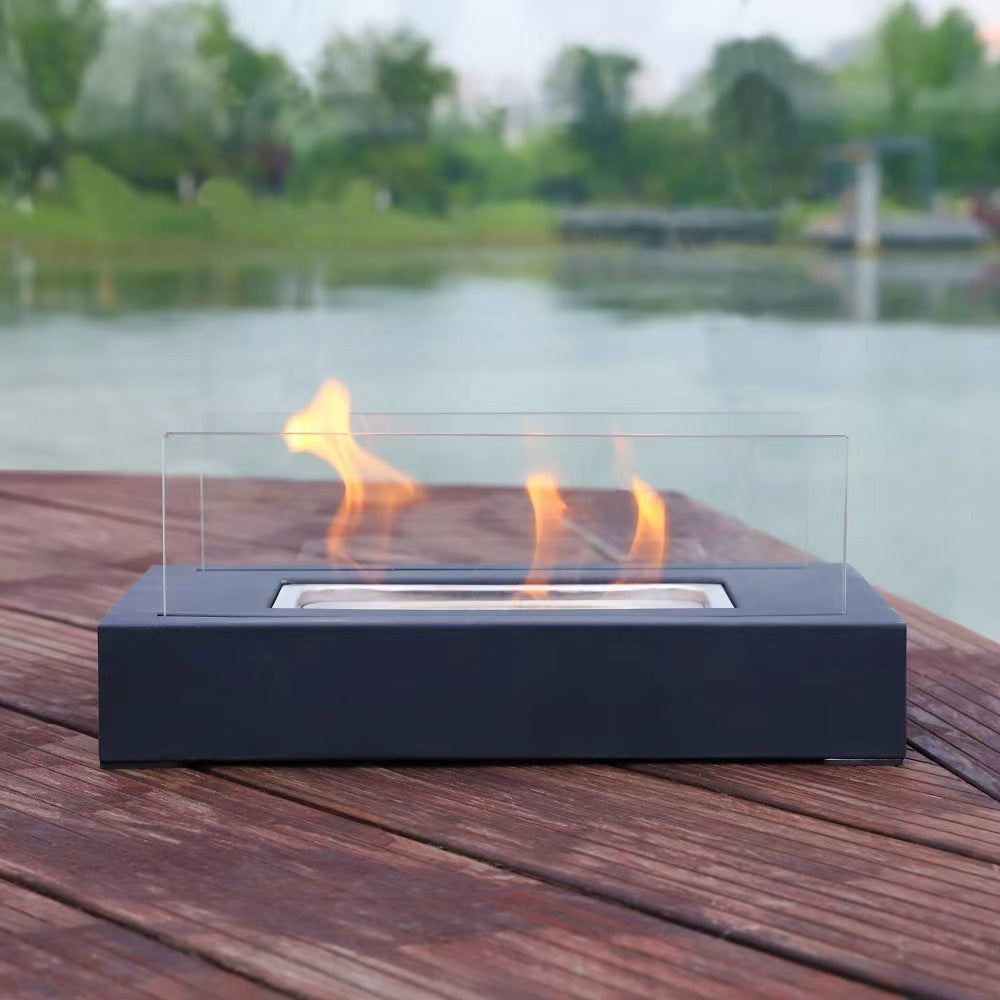 Rectangle Indoor Fire Pit Mini Alcohol Lamp Fireplace Glass Table Accessories Personal Fireplace Indoor And Outdoor Camping