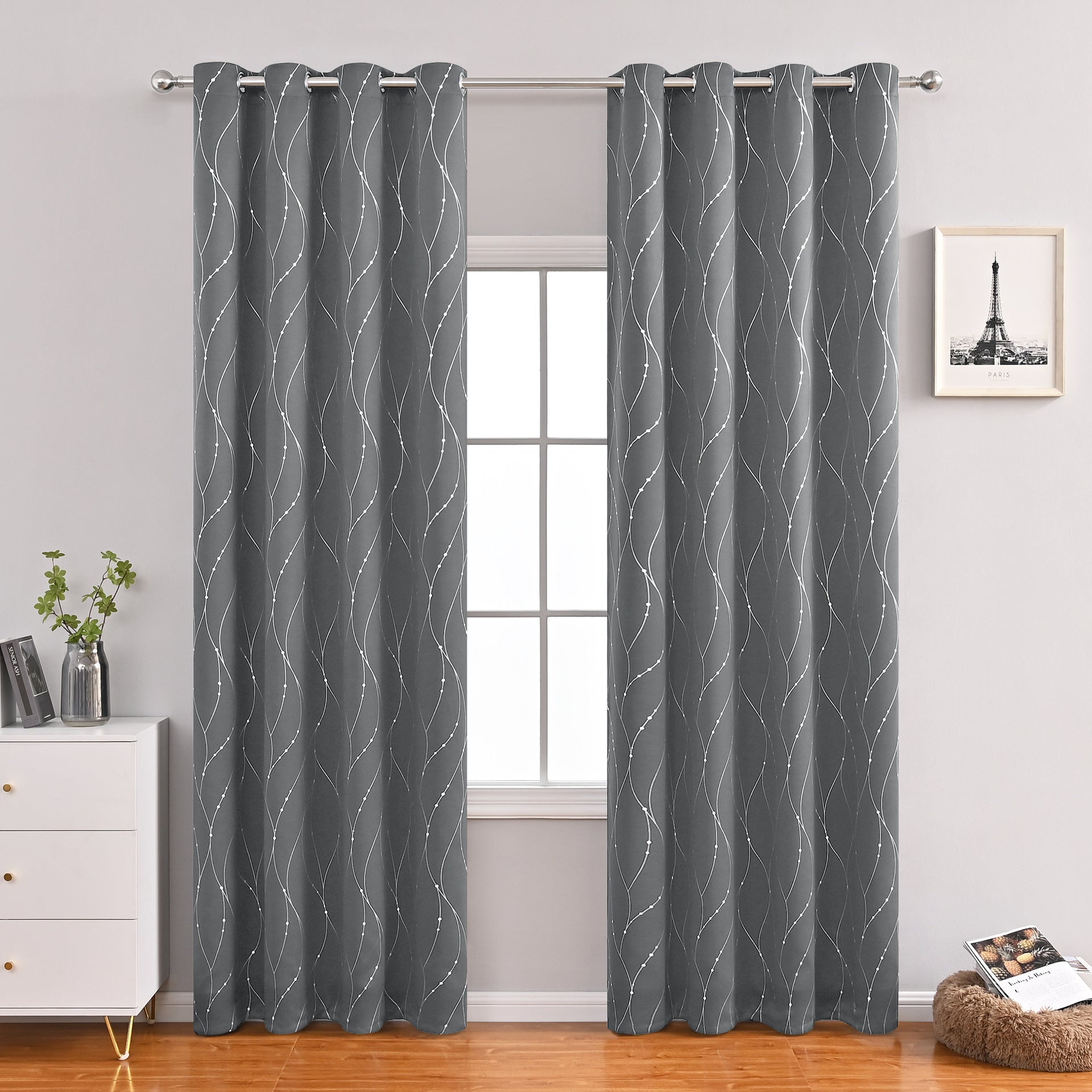 Blackout Curtains and Drapes for Living Room, 84 Inch Length, Set of 2 - Room Darkening Curtains with Wave Dots Line Print