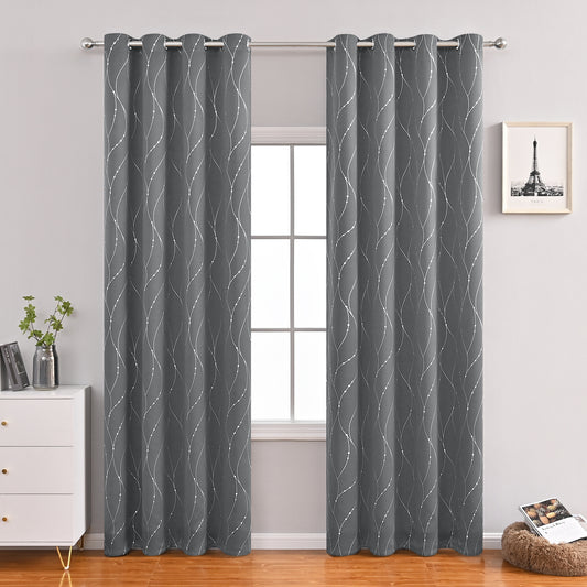 Blackout Curtains and Drapes for Living Room, 84 Inch Length, Set of 2 - Room Darkening Curtains with Wave Dots Line Print