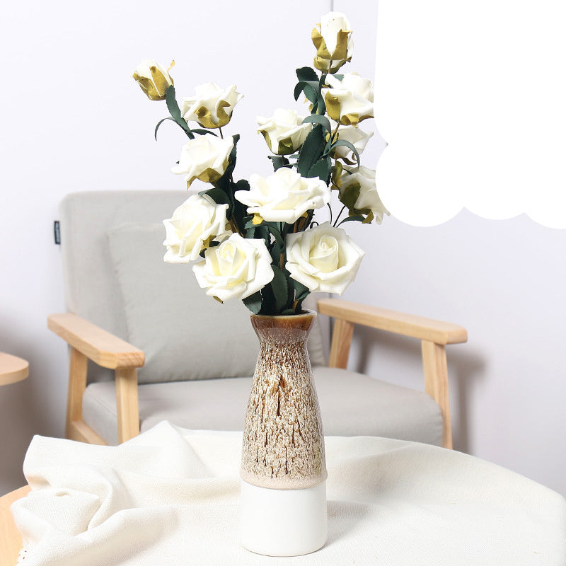 Flowers with Vase, Silk Roses Artificial Flowers in Vase, Faux Flower Arrangement with Vase Suitable for Home Office Decoration